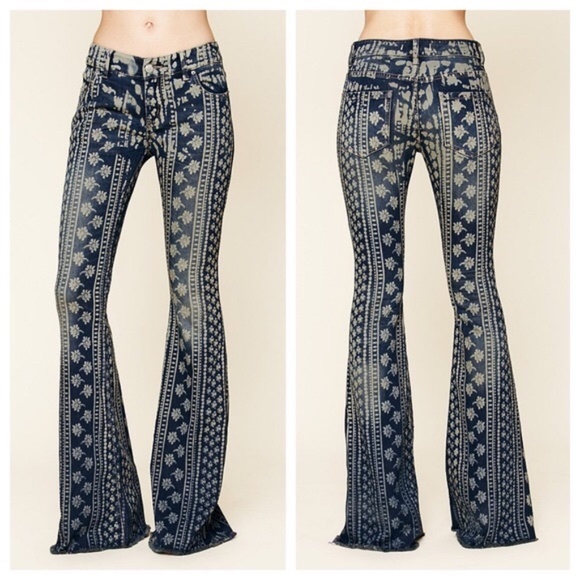 Free People Denim - Free People Mantra Bali Printed Flare Bell Bottom Jeans